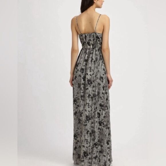 Theory womens musea silk maxi dress metallic shimmer floral abstract textured - Picture 3 of 10